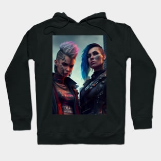 Futuristic Punk Women Portrait with Bright Coloured Hair Hoodie